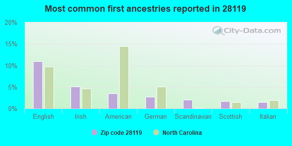 Most common first ancestries reported in 28119