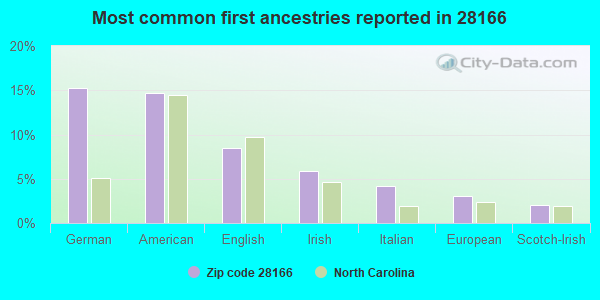Most common first ancestries reported in 28166