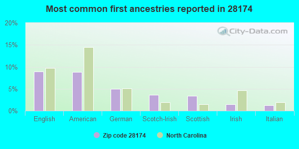 Most common first ancestries reported in 28174