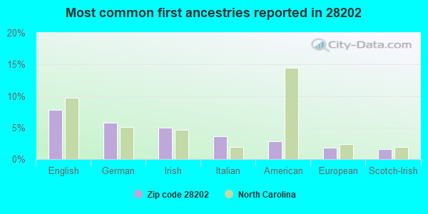 Most common first ancestries reported in 28202
