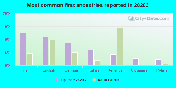 Most common first ancestries reported in 28203