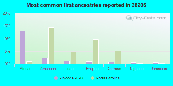 Most common first ancestries reported in 28206