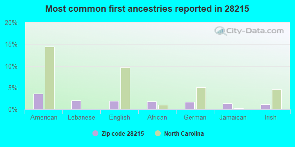 Most common first ancestries reported in 28215