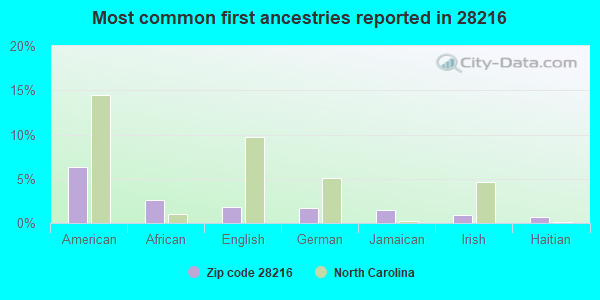 Most common first ancestries reported in 28216
