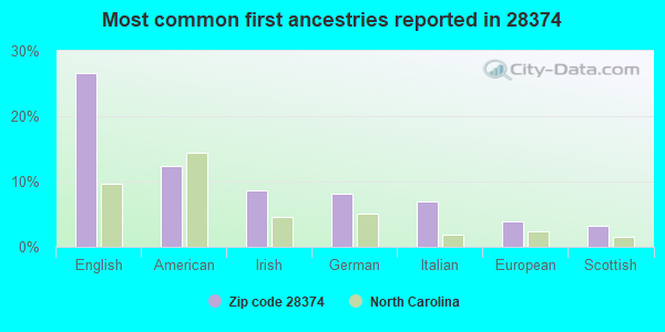Most common first ancestries reported in 28374