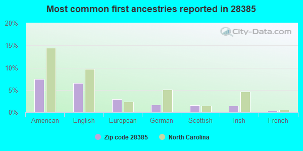 Most common first ancestries reported in 28385