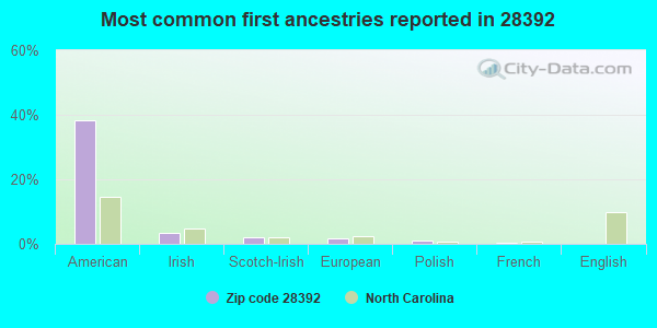 Most common first ancestries reported in 28392
