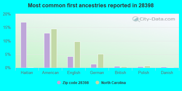 Most common first ancestries reported in 28398