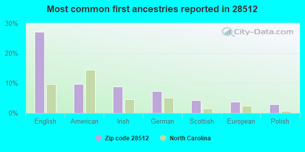 Most common first ancestries reported in 28512