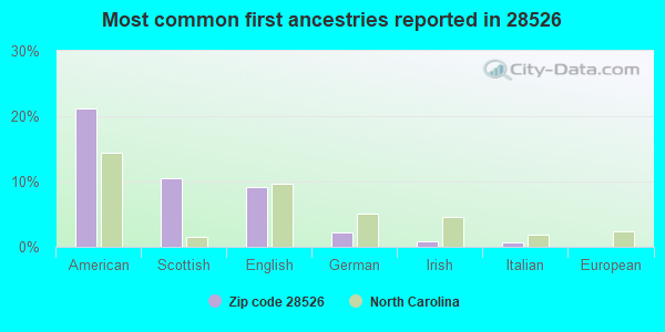 Most common first ancestries reported in 28526