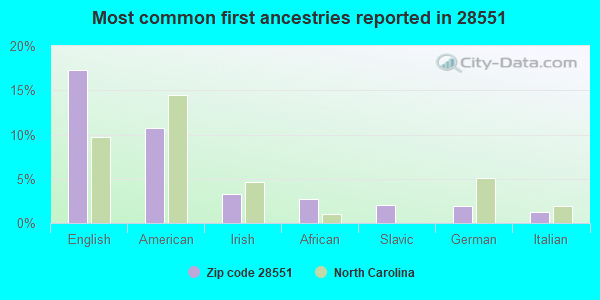 Most common first ancestries reported in 28551