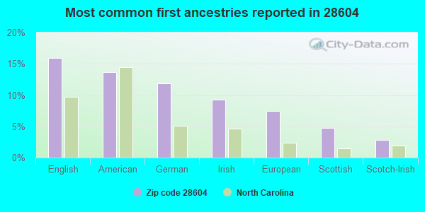 Most common first ancestries reported in 28604