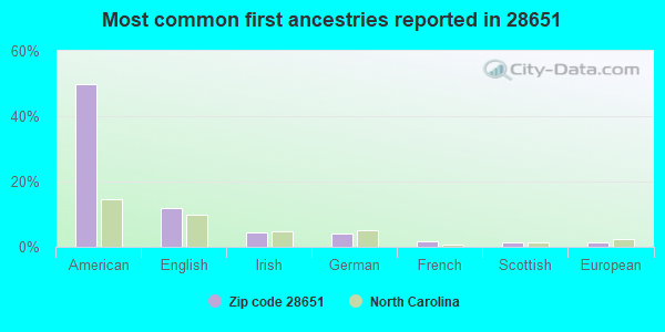 Most common first ancestries reported in 28651