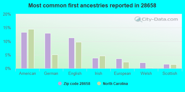 Most common first ancestries reported in 28658