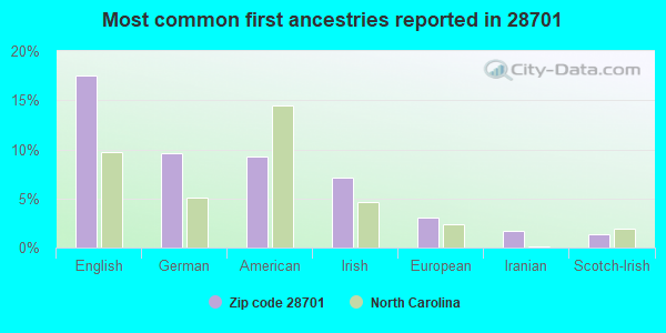 Most common first ancestries reported in 28701