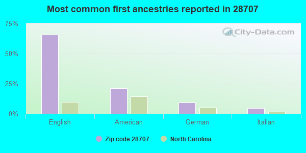 Most common first ancestries reported in 28707
