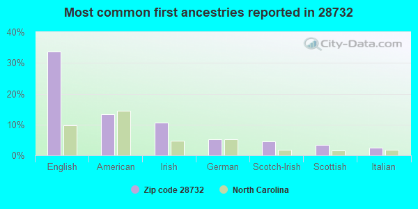 Most common first ancestries reported in 28732