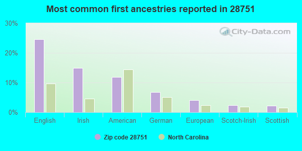 Most common first ancestries reported in 28751