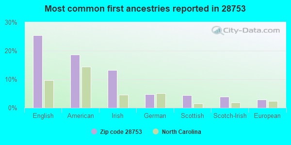 Most common first ancestries reported in 28753