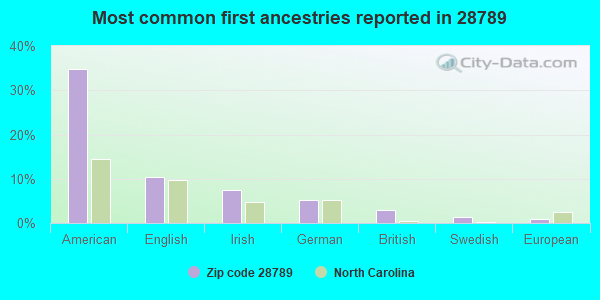 Most common first ancestries reported in 28789