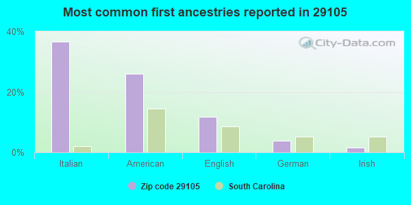Most common first ancestries reported in 29105
