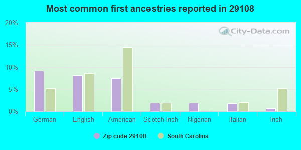 Most common first ancestries reported in 29108