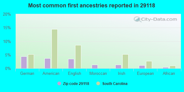 Most common first ancestries reported in 29118