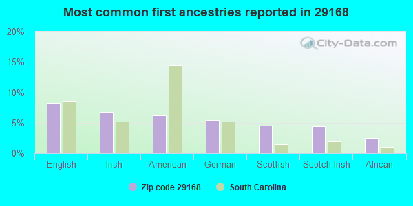 Most common first ancestries reported in 29168
