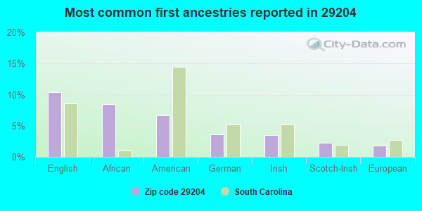 Most common first ancestries reported in 29204
