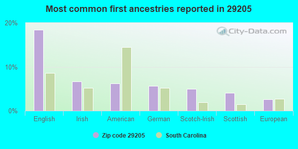 Most common first ancestries reported in 29205