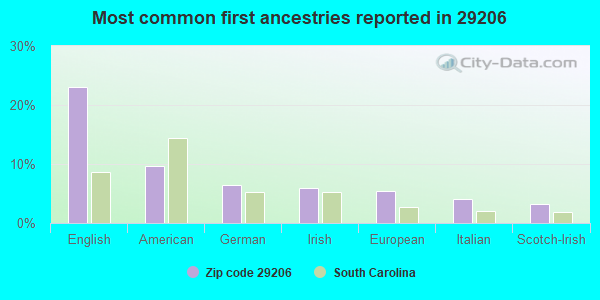 Most common first ancestries reported in 29206