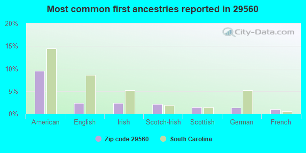Most common first ancestries reported in 29560