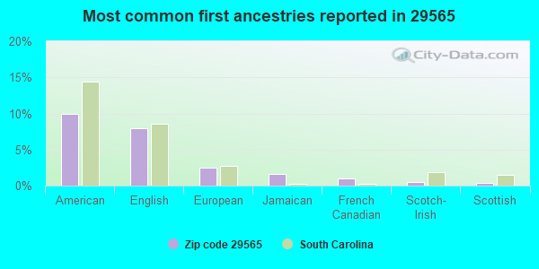 Most common first ancestries reported in 29565