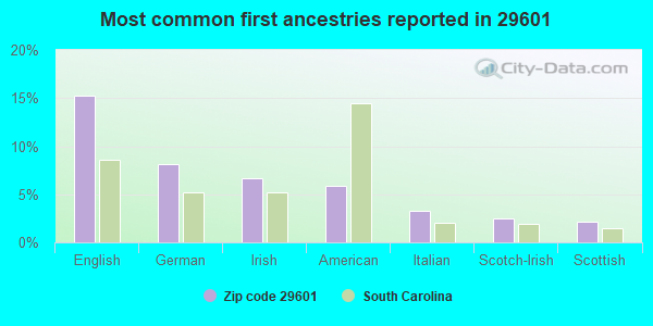 Most common first ancestries reported in 29601