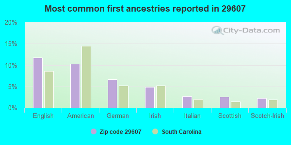 Most common first ancestries reported in 29607