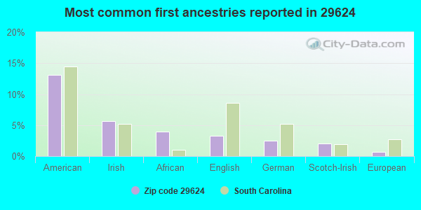 Most common first ancestries reported in 29624