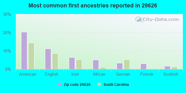 Most common first ancestries reported in 29626