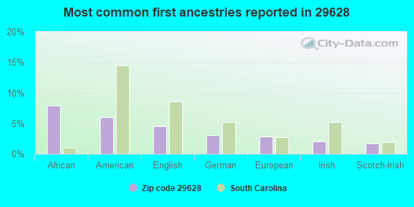 Most common first ancestries reported in 29628