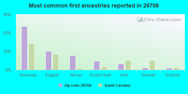 Most common first ancestries reported in 29706
