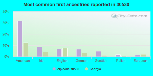 Most common first ancestries reported in 30530