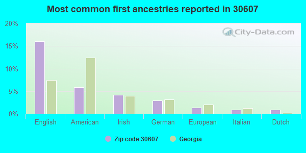 Most common first ancestries reported in 30607