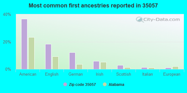 Most common first ancestries reported in 35057