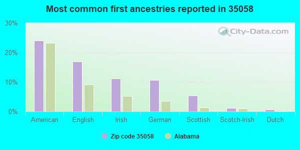 Most common first ancestries reported in 35058