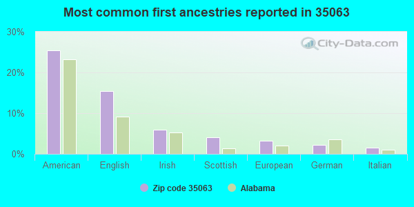 Most common first ancestries reported in 35063