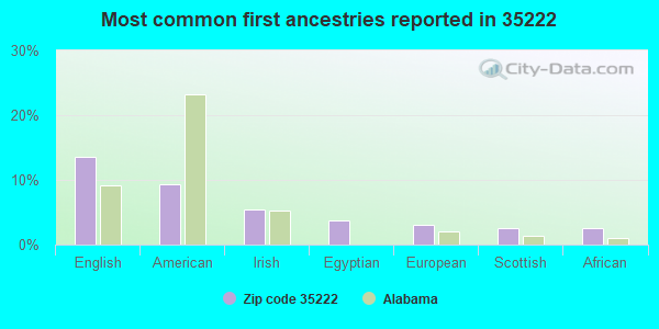 Most common first ancestries reported in 35222