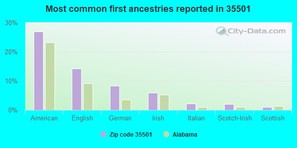 Most common first ancestries reported in 35501