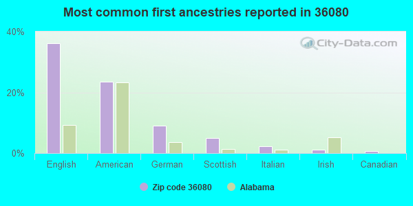 Most common first ancestries reported in 36080