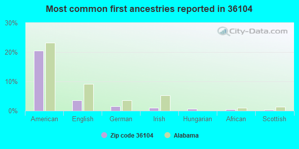 Most common first ancestries reported in 36104