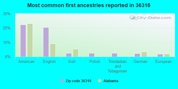 Most common first ancestries reported in 36316