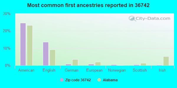 Most common first ancestries reported in 36742